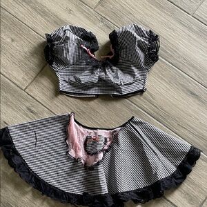 Black and White Gingham Crop Top and Skirt Set Festival Outfit Halloween